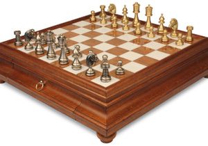 Classic Staunton Solid Brass Chess Set with Tuscan Marble Chess Case