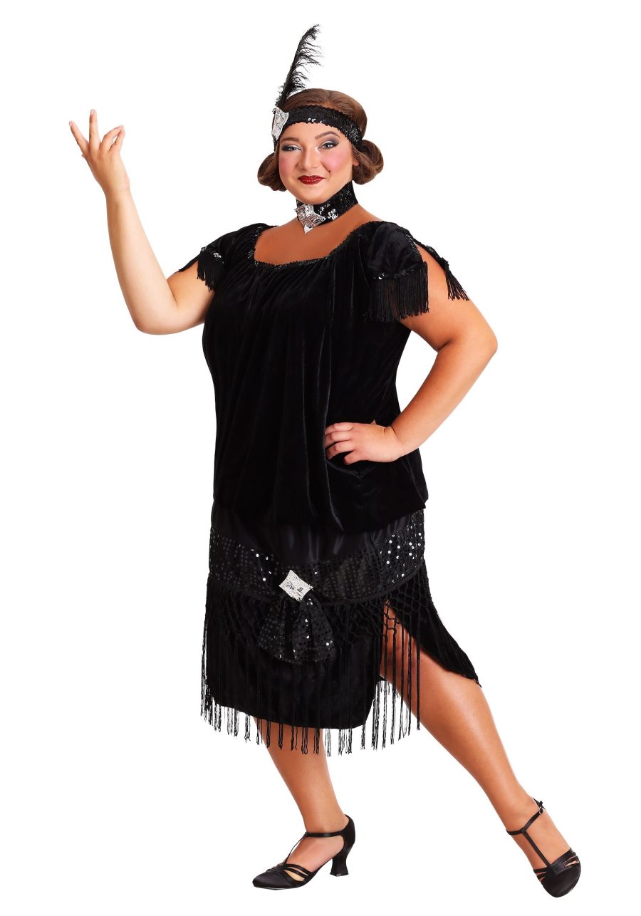 Deluxe Black Flapper Plus Size Womens Costume