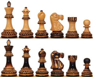 Deluxe Old Club Staunton Chess Set with Burnt Boxwood Pieces - 3.75 King