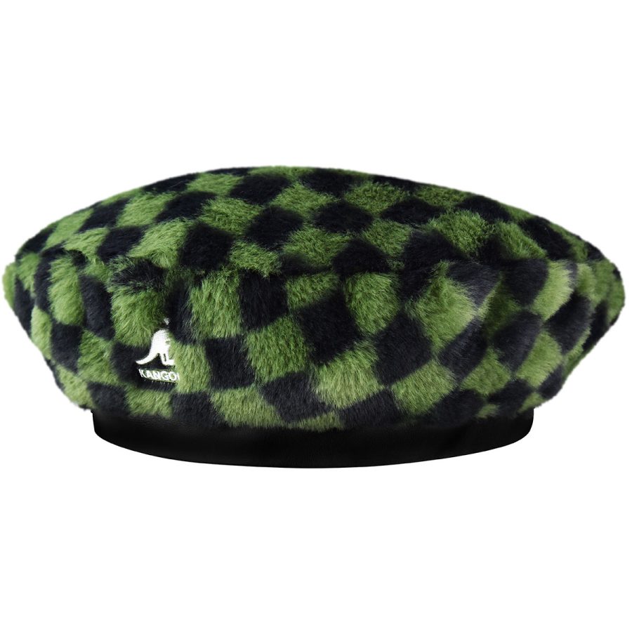 Faux Fur Beret - Olive Check/S/M