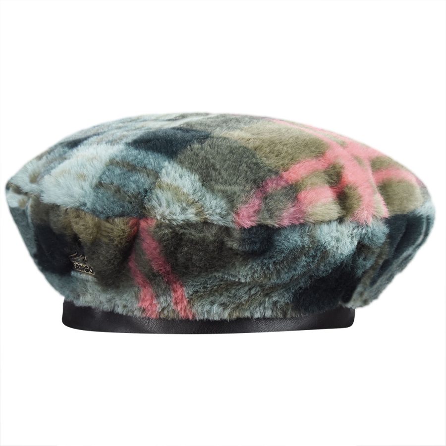 Faux Fur Beret - Taupe Plaid/L/XL