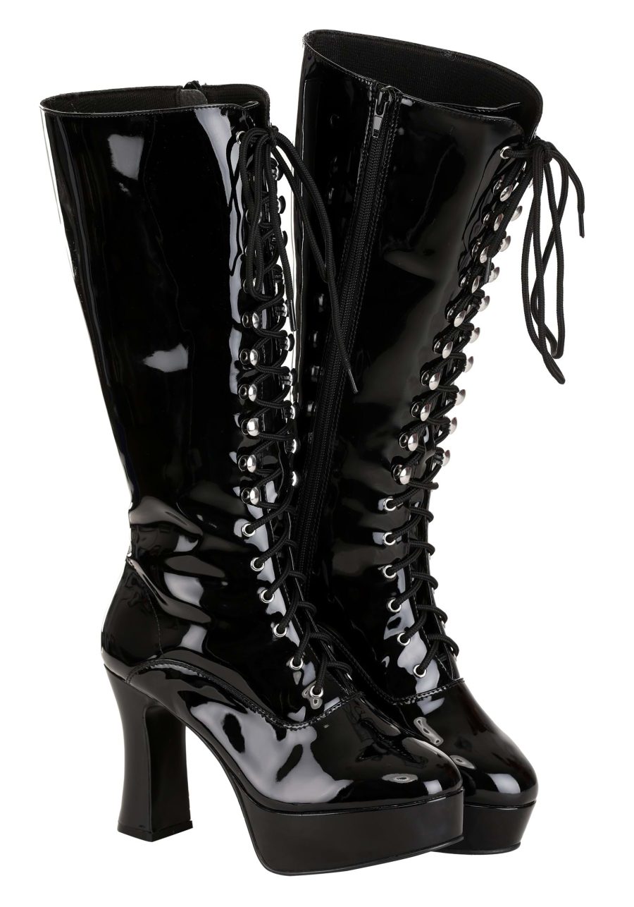 Faux Leather Women's Sexy Black Knee High Boots