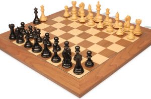 Fierce Knight Staunton Chess Set Ebony & Boxwood Pieces with Walnut & Maple Deluxe Board - 3.5 King
