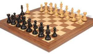 Fierce Knight Staunton Chess Set Ebony & Boxwood Pieces with Walnut & Maple Deluxe Board - 4 King