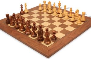 Fierce Knight Staunton Chess Set Golden Rosewood & Boxwood Pieces with Walnut & Maple Deluxe Board - 4 King