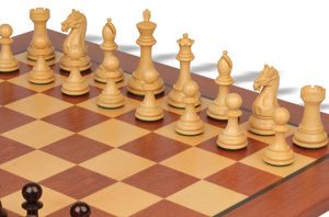 Fierce Knight Staunton Chess Set Rosewood & Boxwood Pieces with Classic Mahogany Board - 4 King