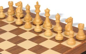 Fischer-Spassky Commemorative Chess Set Ebony & Boxwood Pieces with Walnut & Maple Molded Edge Board - 3.75 King
