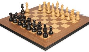 French Lardy Staunton Chess Set Ebonized & Boxwood Pieces with Walnut Molded Edge Chess Board - 3.25 King