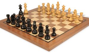German Knight Staunton Chess Set Ebonized & Boxwood Pieces with Classic Walnut Board - 3.25 King