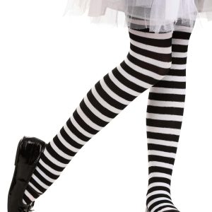 Girl's Black/White Striped Tights