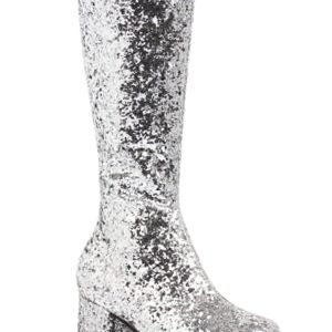 Girls Silver Glitter Go-Go Boots