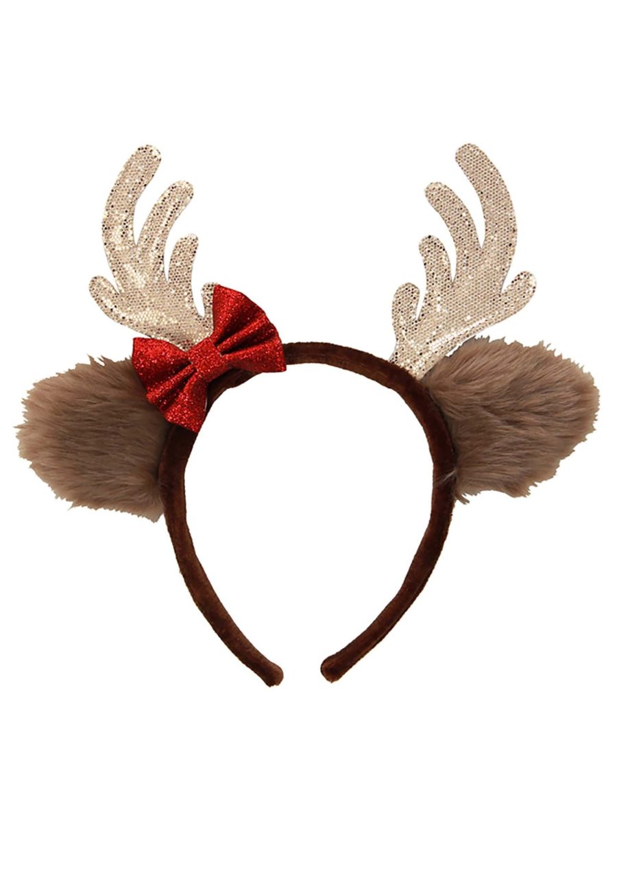 Glitter Red Bow Reindeer Headband