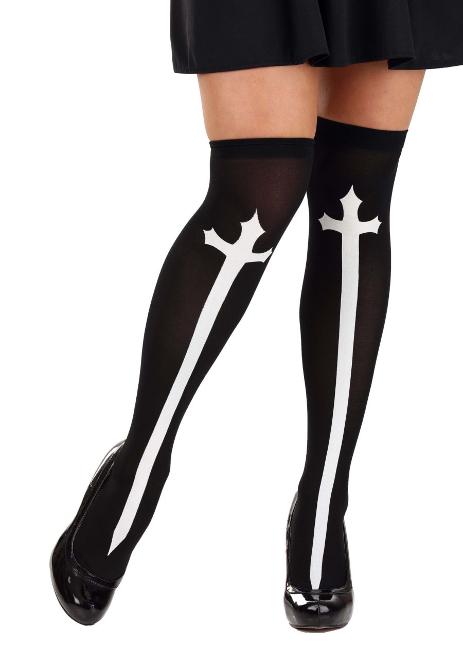 Gothic Cross Thigh High Stockings