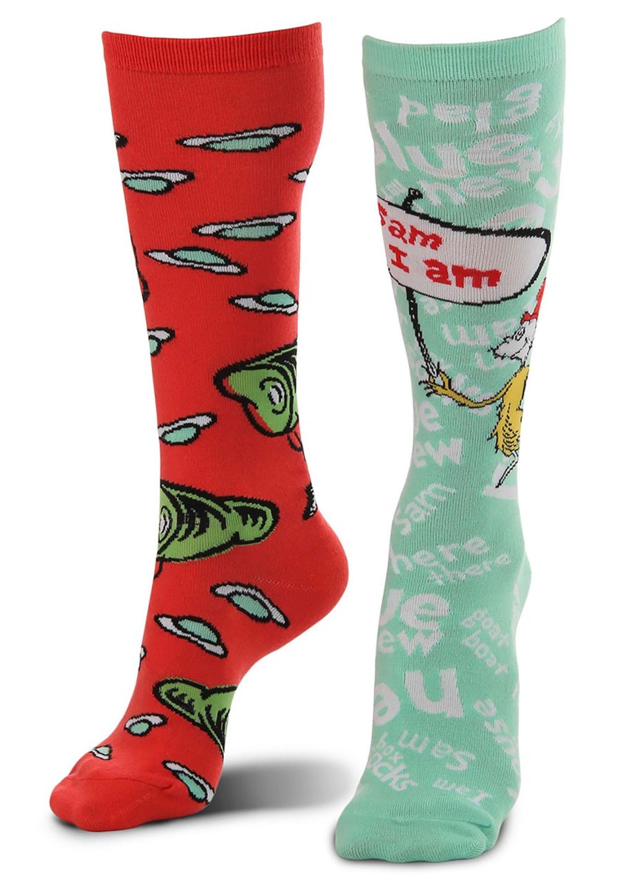 Green Eggs and Ham Mismatched Knee High Costume Socks