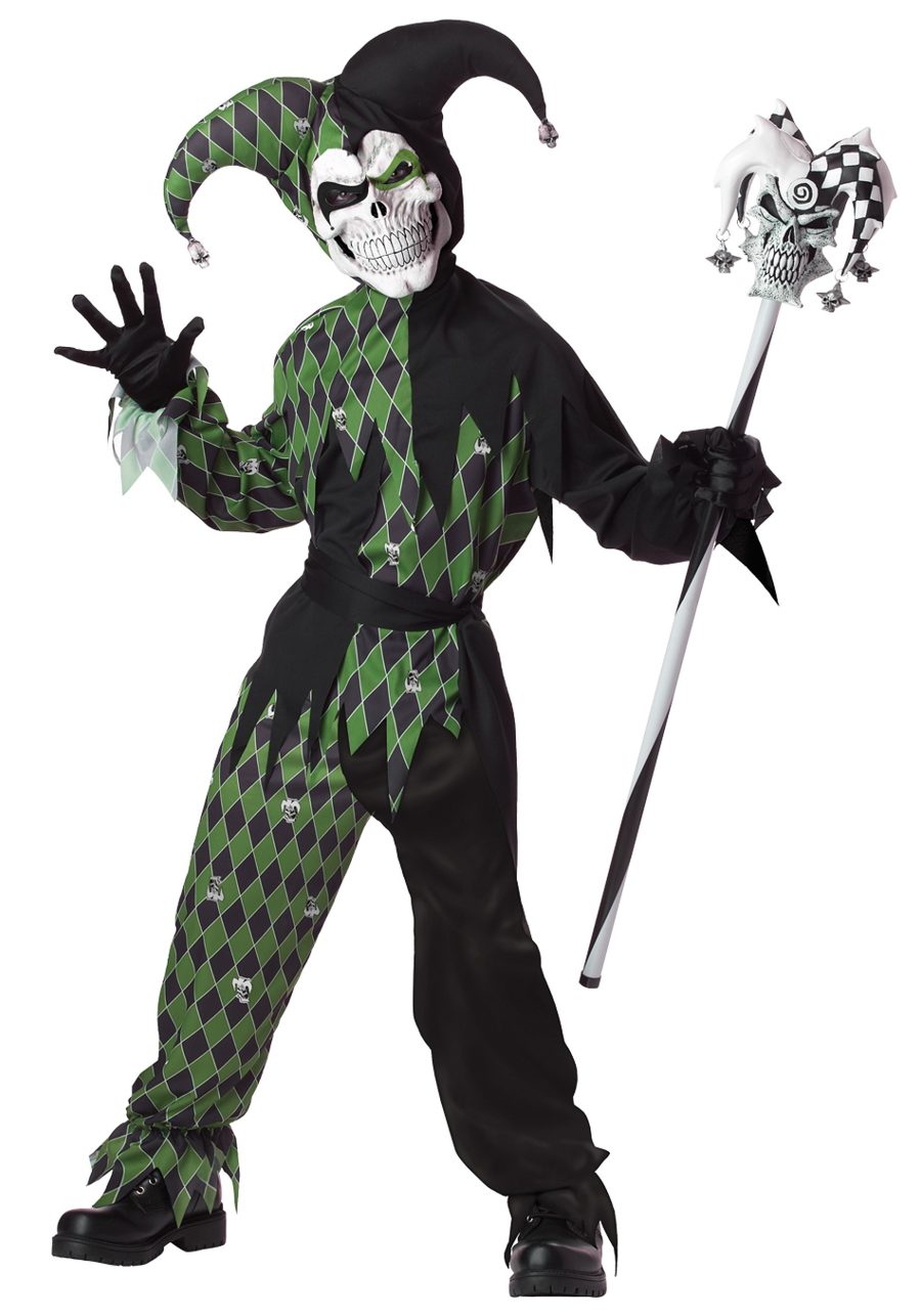 Green Scary Jester Kids Costume