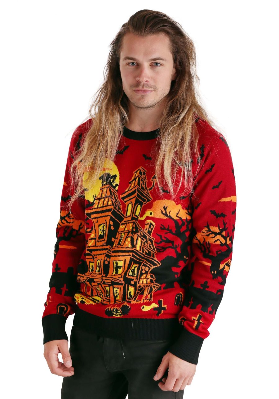 Haunted House Ugly Halloween Sweater for Adults