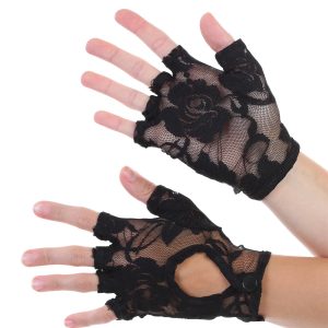 Keyhole Fingerless Lace Flower Gloves