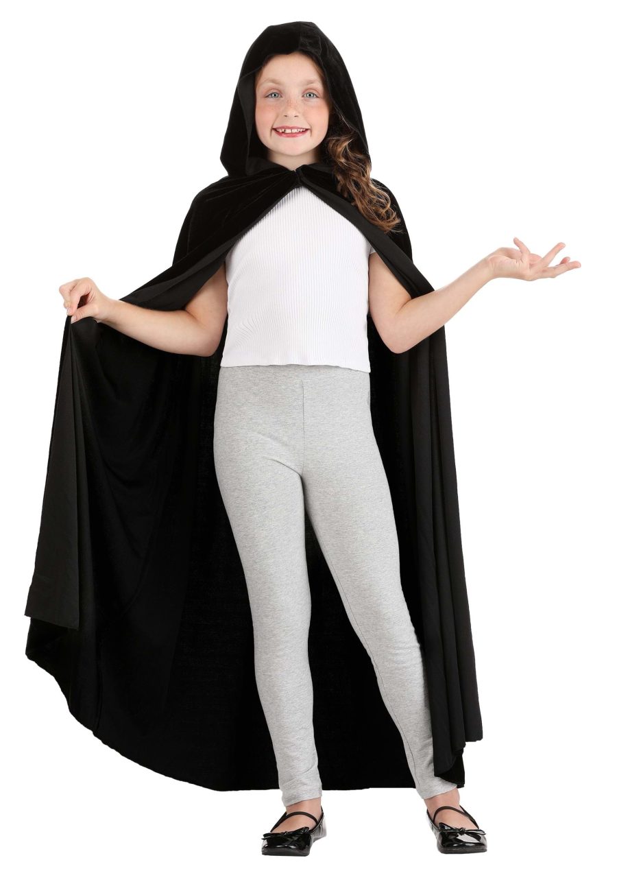 Kid's Black Velvet Hooded Cape