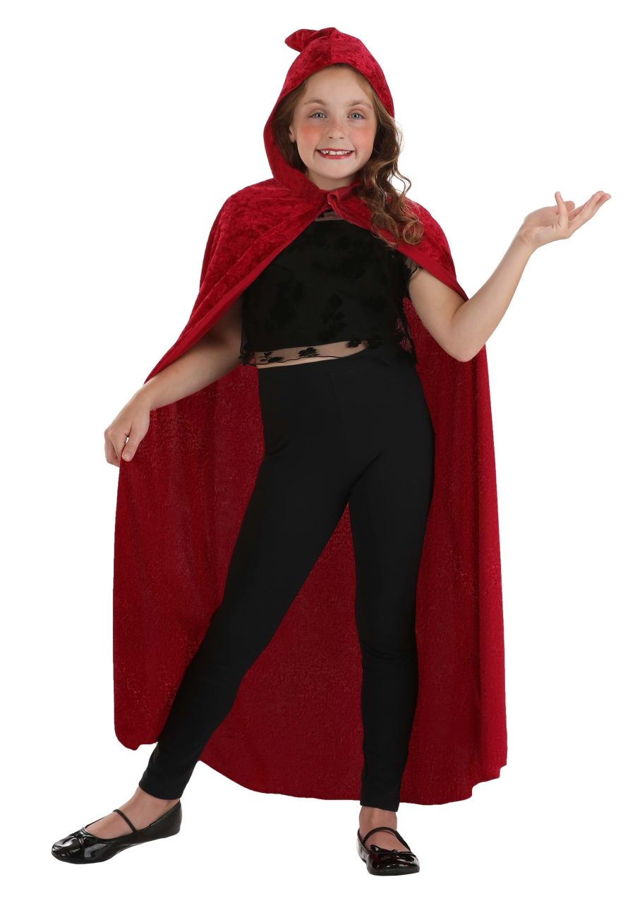 Kid's Red Velvet Hooded Cape