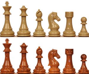 King's Knight Series Resin Chess Set with Rosewood & Boxwood Color Pieces - 3.75 King