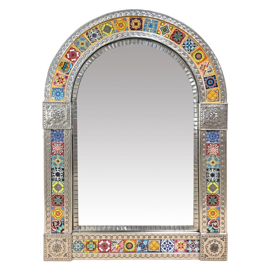 Large Arched Talavera Tile Mirror - Natural Finish