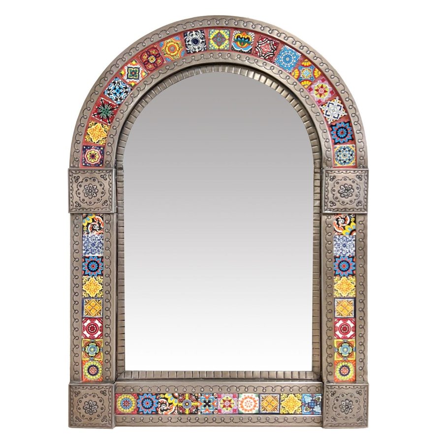 Large Arched Talavera Tile Mirror - Oxidized Finish