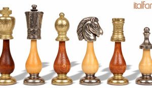 Large Italian Arabesque Staunton Metal & Wood Chess Set by Italfama
