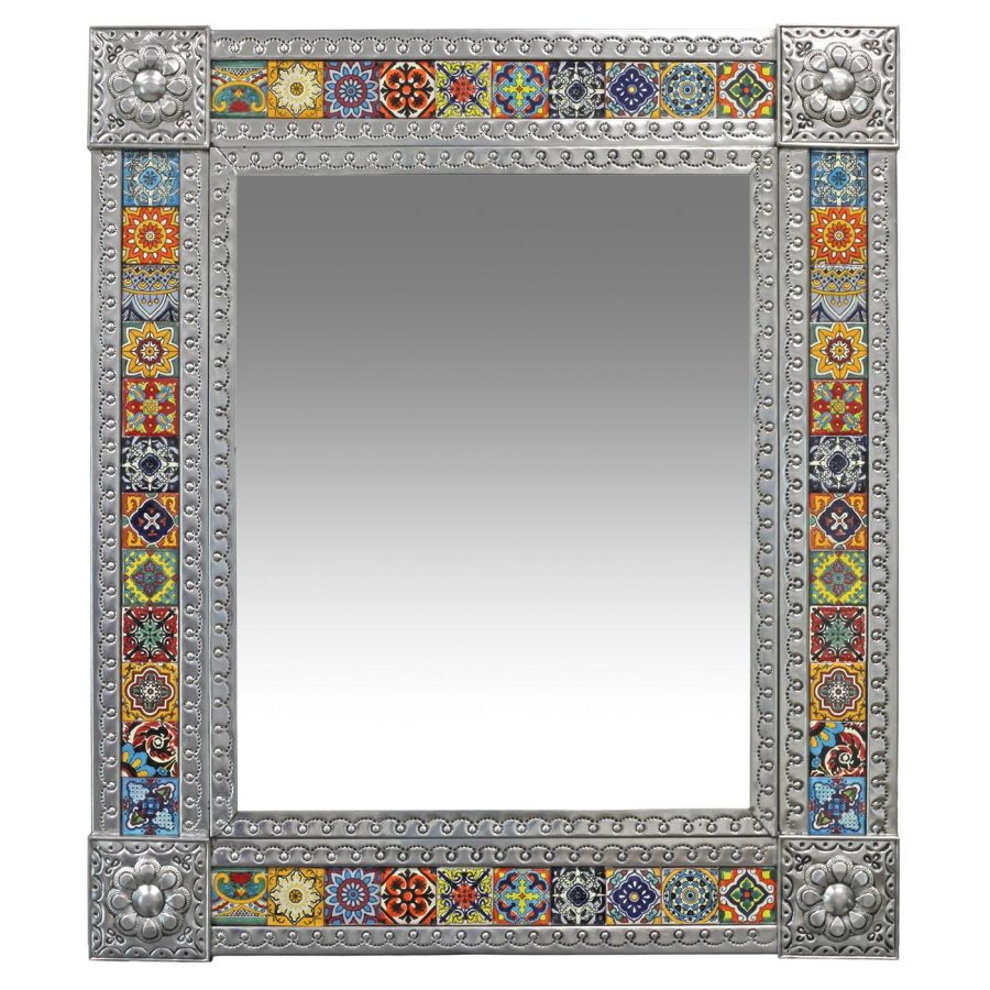 Large Talavera Tile Mirror - Natural Finish