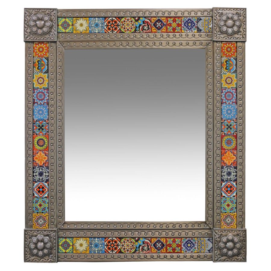 Large Talavera Tile Mirror - Oxidized Finish