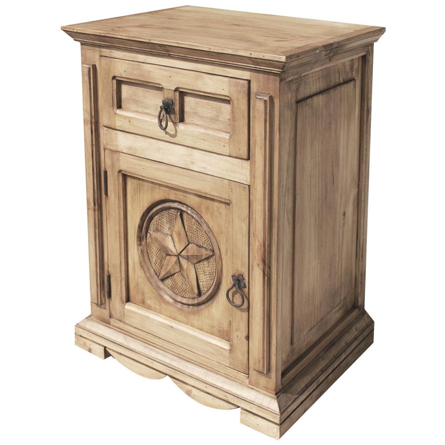 Mexican Rustic Pine Mansion Star Nightstand (Door opens Left)