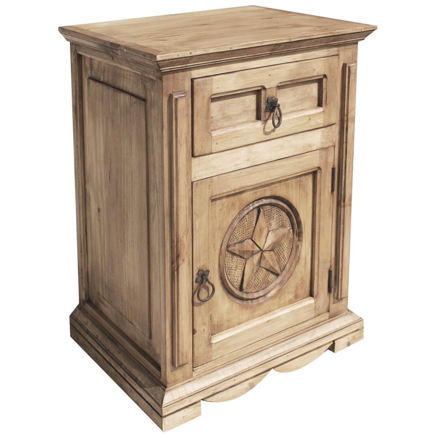 Mexican Rustic Pine Mansion Star Nightstand (Door opens Right)