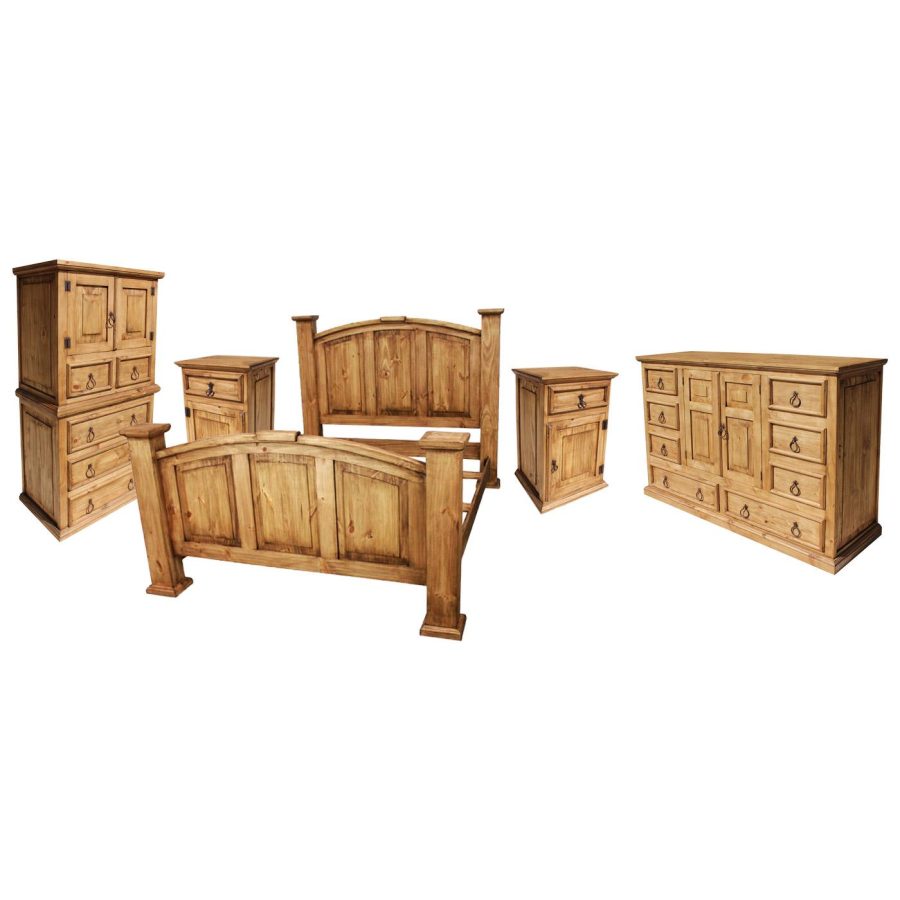 Mexican Rustic Pine Tonala Bedroom Setwith Queen Size Bed