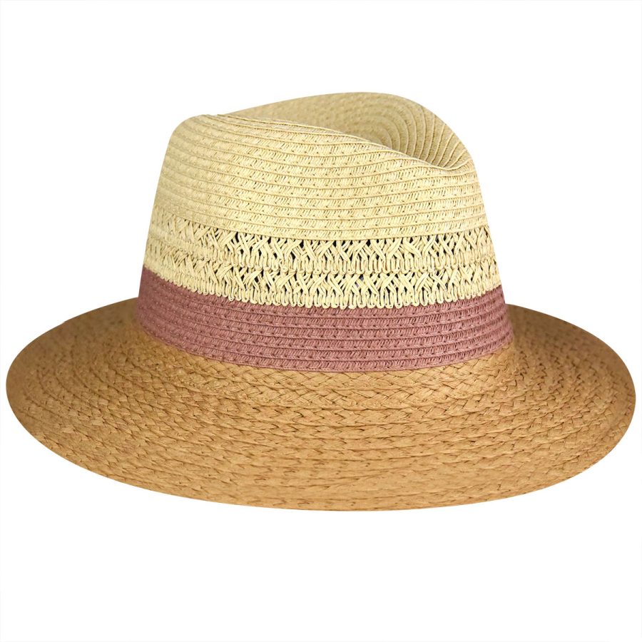 Mixed Straw Braided Fedora - Mauve/1SFM