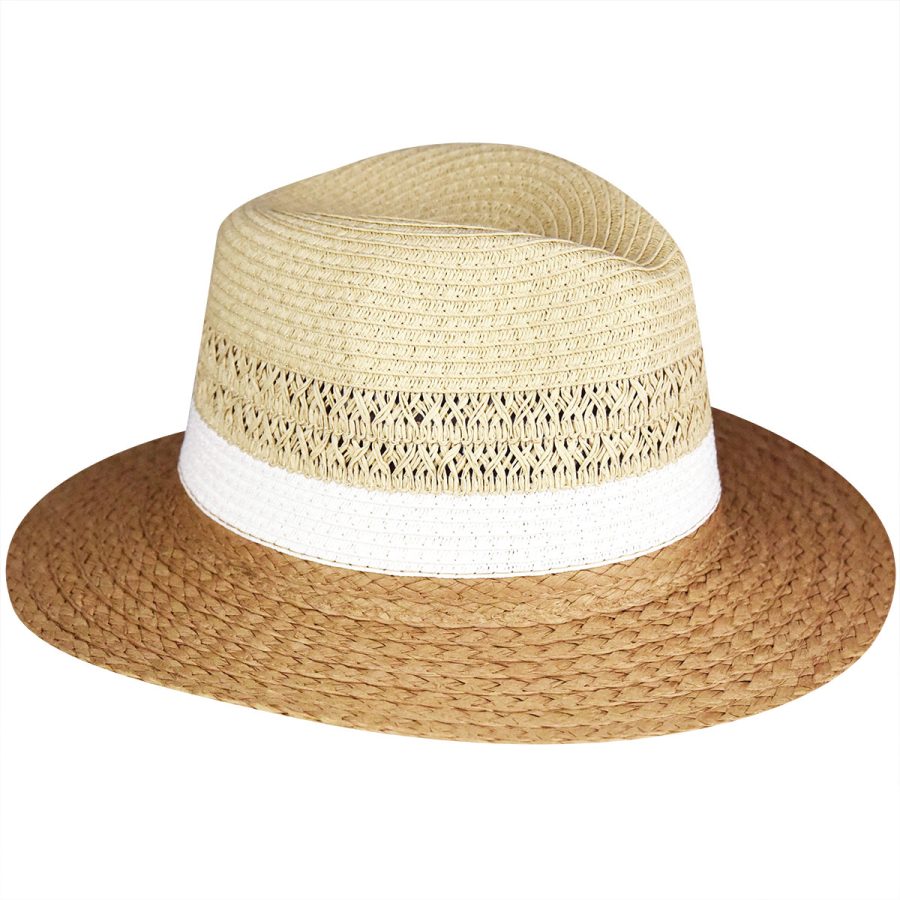 Mixed Straw Braided Fedora - White/1SFM