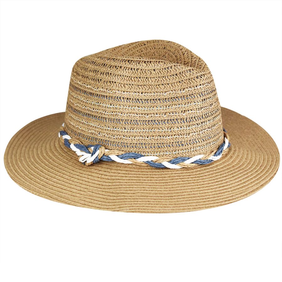 Multi Braided Straw Fedora - Light Brown/Blue/1SFM