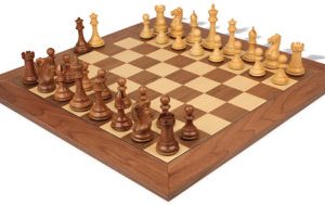 New Exclusive Staunton Chess Set Acacia & Boxwood Pieces with Deluxe Walnut & Maple Board - 4 King