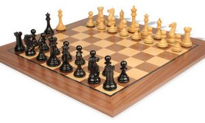 New Exclusive Staunton Chess Set Ebonized & Boxwood Pieces with Classic Walnut Board - 3 King