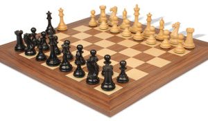 New Exclusive Staunton Chess Set Ebony & Boxwood Pieces with Walnut & Maple Deluxe Board - 4 King