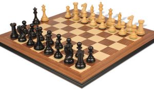 New Exclusive Staunton Chess Set Ebony & Boxwood Pieces with Walnut & Maple Molded Edge Board - 4 King
