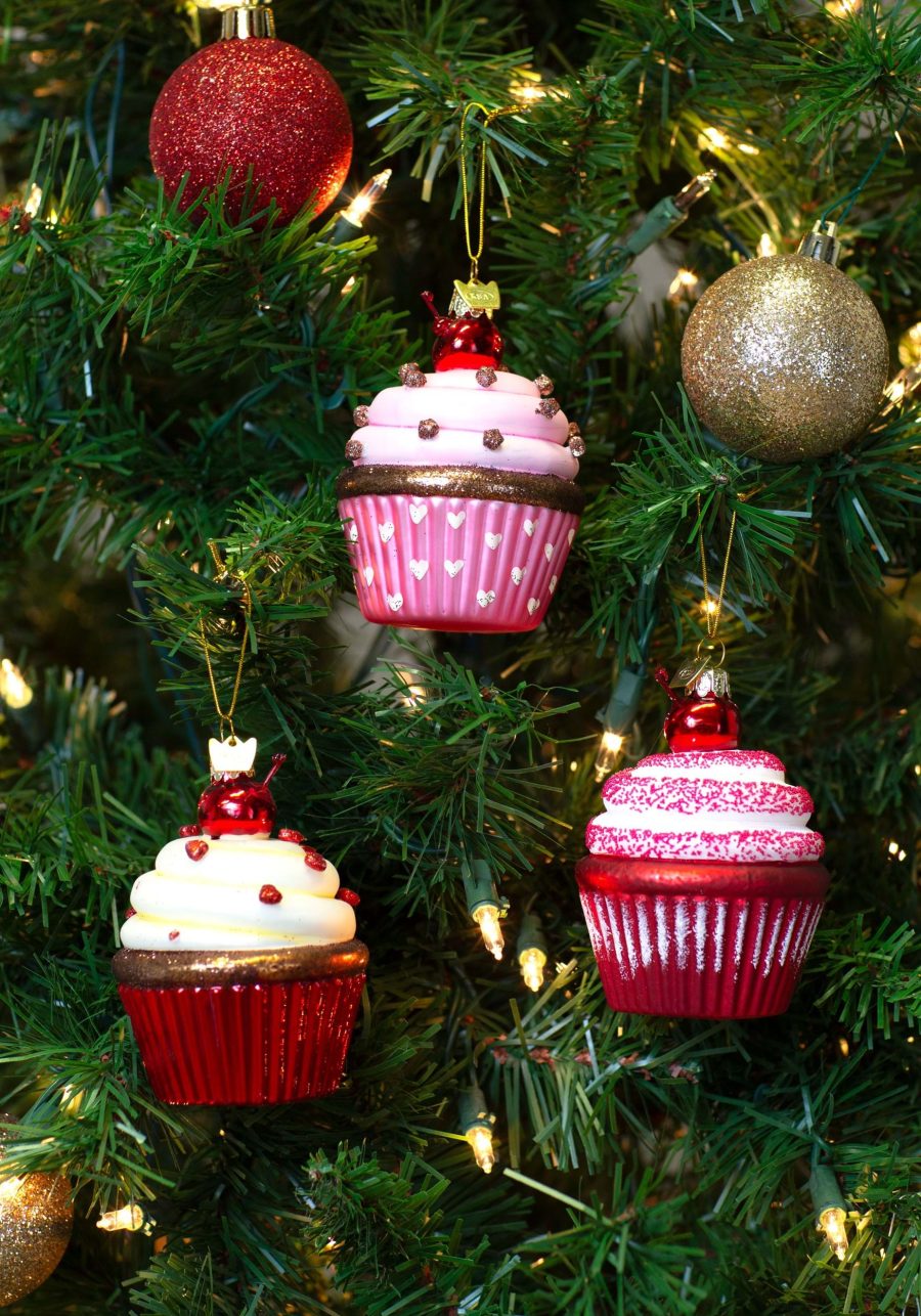 Noble Gems Cupcake 3.65 Inch Glass Ornament 3 Piece Set