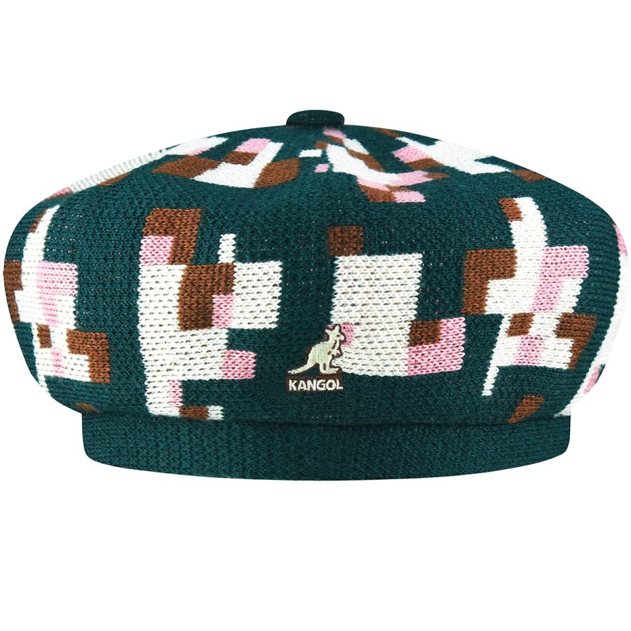 Pixelated Plaid Beret - Pine/Cream/S