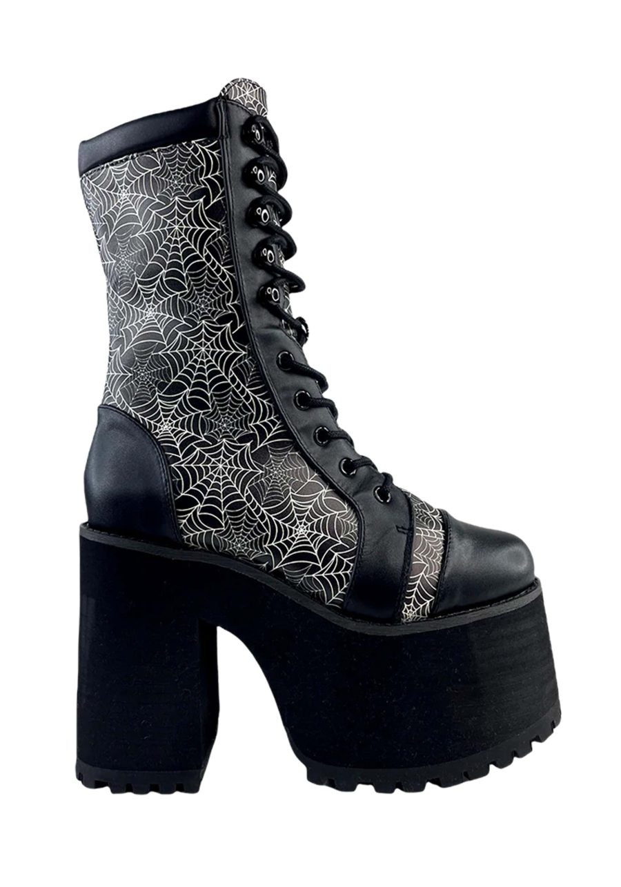 Platform Spiderweb Raven Commando Boots