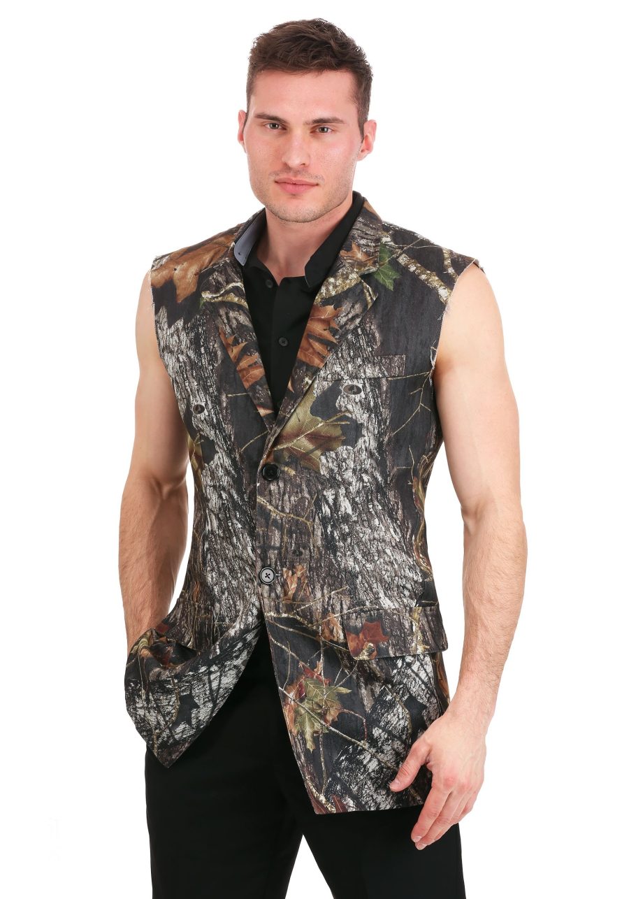 Plus Size Men's Mossy Oak Sleeveless Tuxedo Jacket