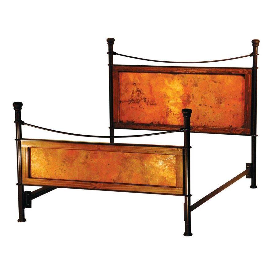 Queen Lasso Bed with Copper Panels and Antique Brown Finish