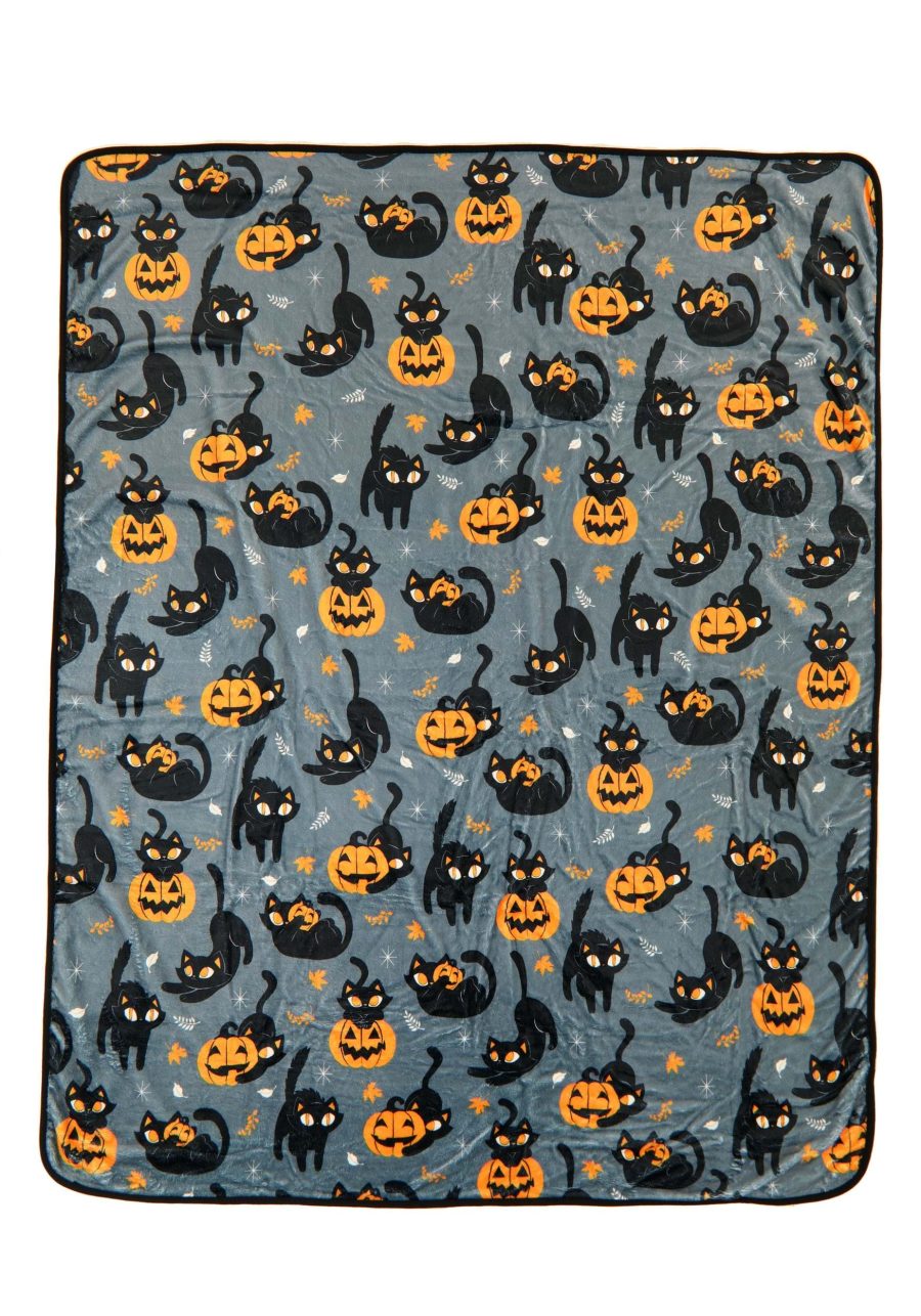 Quirky Black Kitty Cozy Throw Blanket