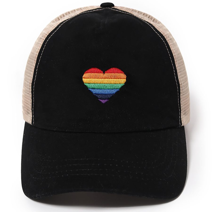 Rainbow Heart Mesh Back Ponyflo Baseball Cap - Black/1SFM