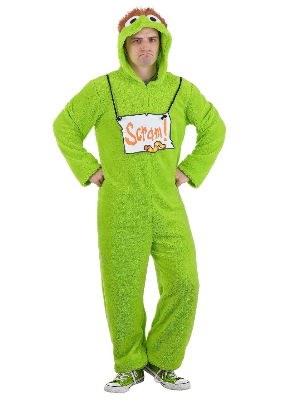 Sesame Street Oscar the Grouch Jumpsuit Costume for Adults