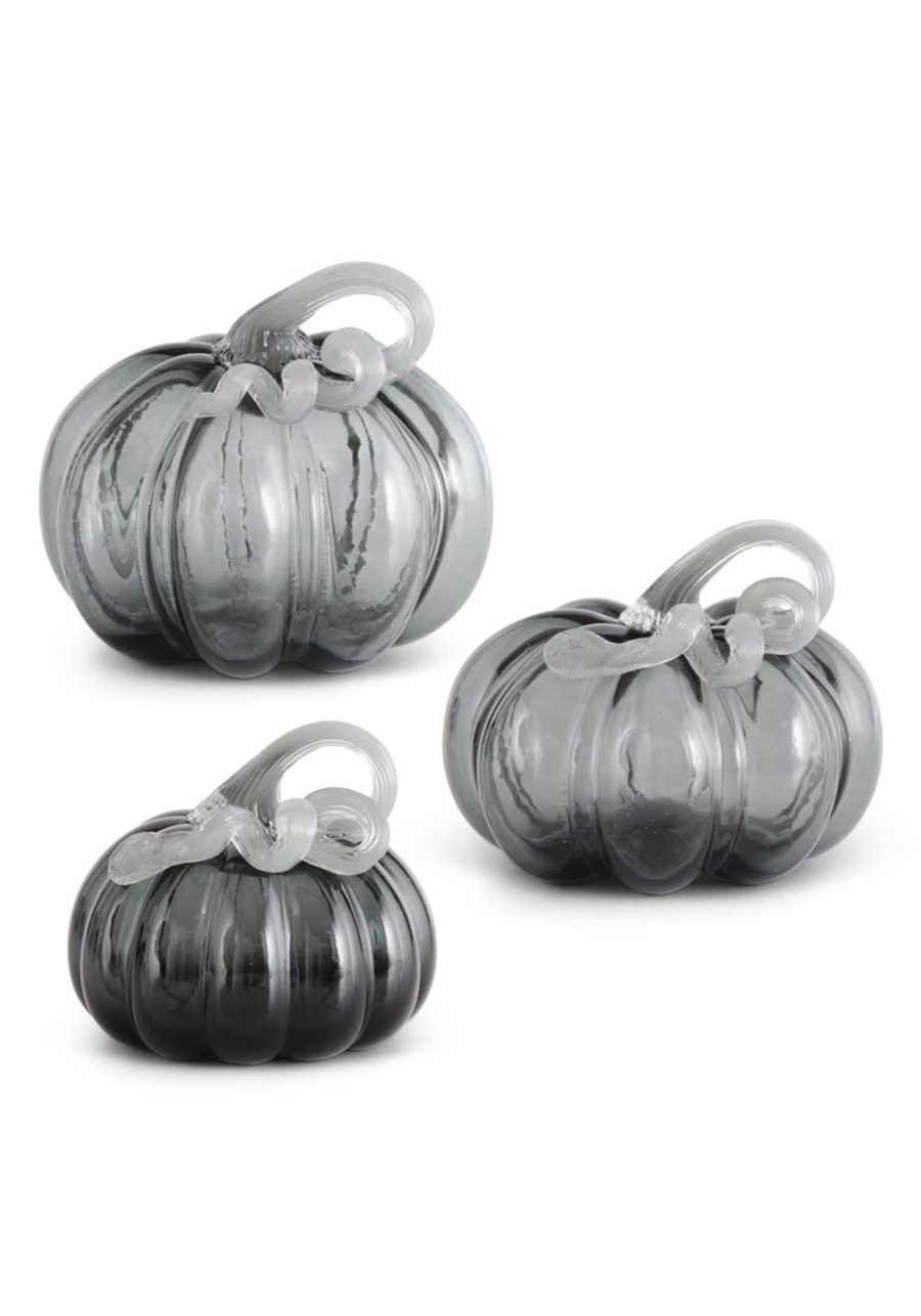 Set of 3 Gray Glass Pumpkins Decoration