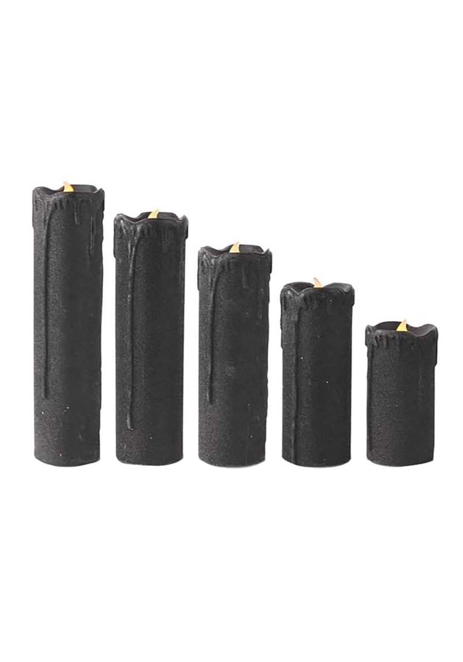 Set of 5 LED Black Glitter Candles Decoration