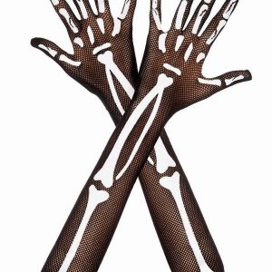 Skeleton Black Fishnet Costume Gloves for Adults